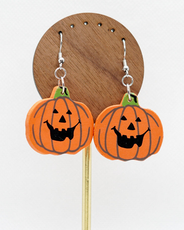 Wooden Pumpkin Earrings