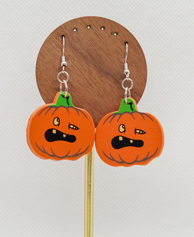 Wooden Pumpkin Earrings