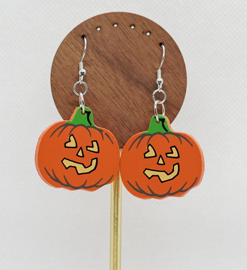 Wooden Pumpkin Earrings