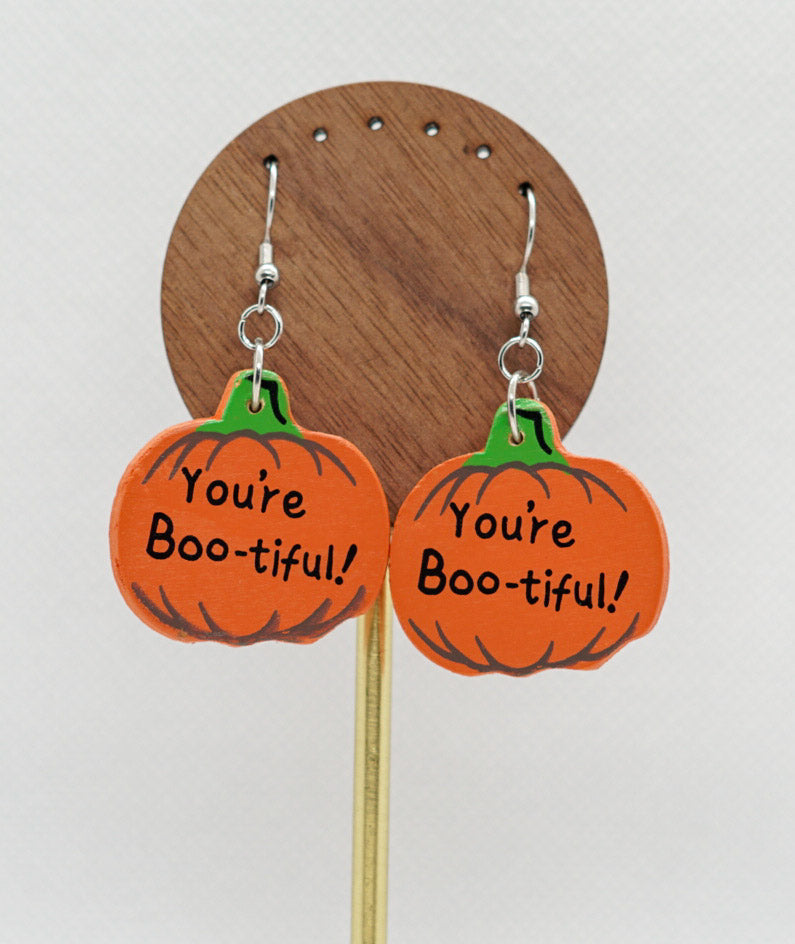 Wooden Pumpkin Earrings