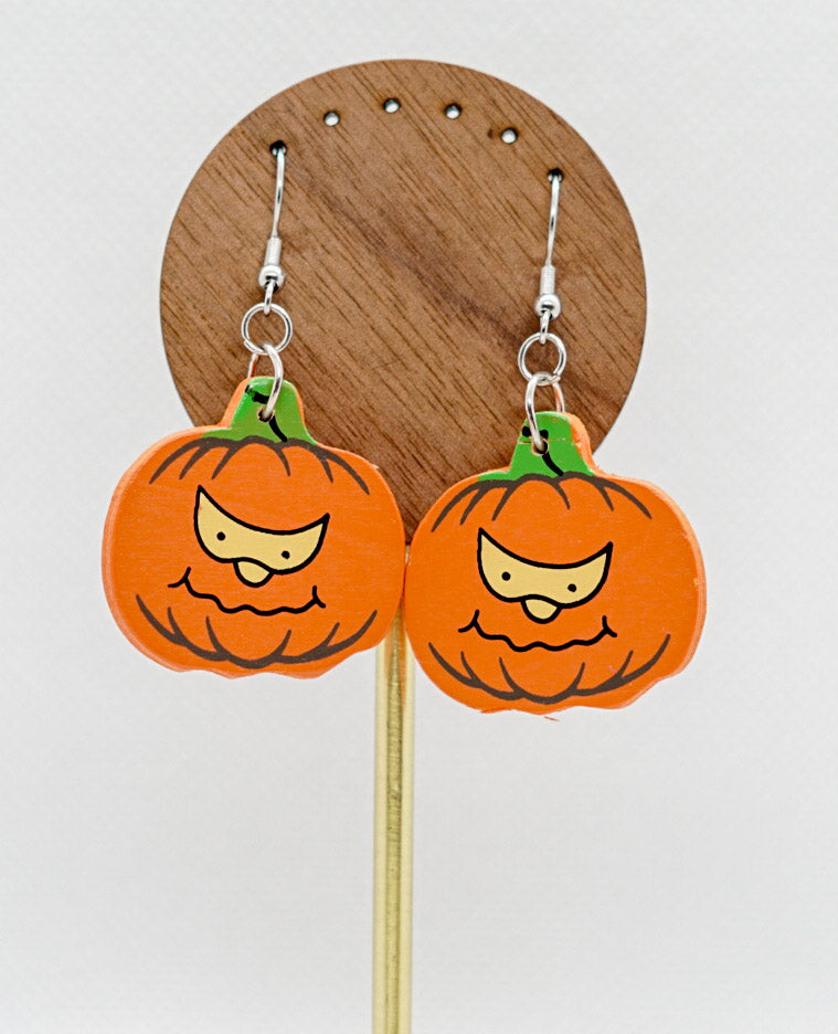 Wooden Pumpkin Earrings