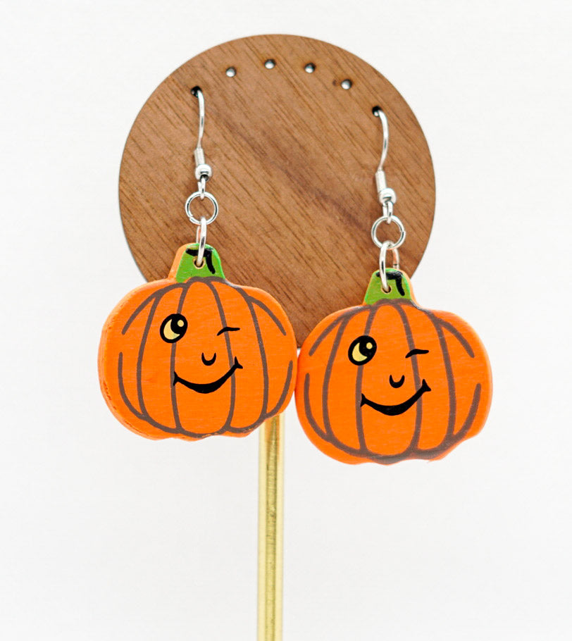 Wooden Pumpkin Earrings