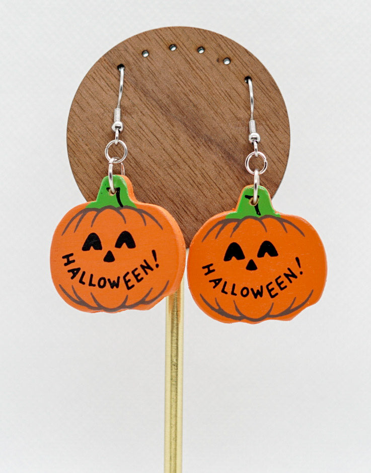 Wooden Pumpkin Earrings