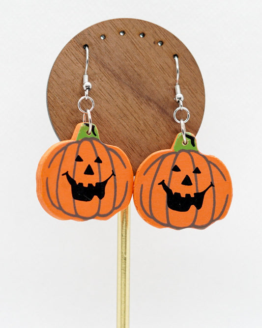 Wooden Pumpkin Earrings