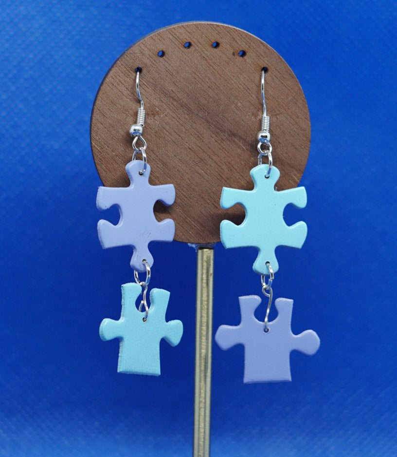 Painted Puzzle Piece Earrings
